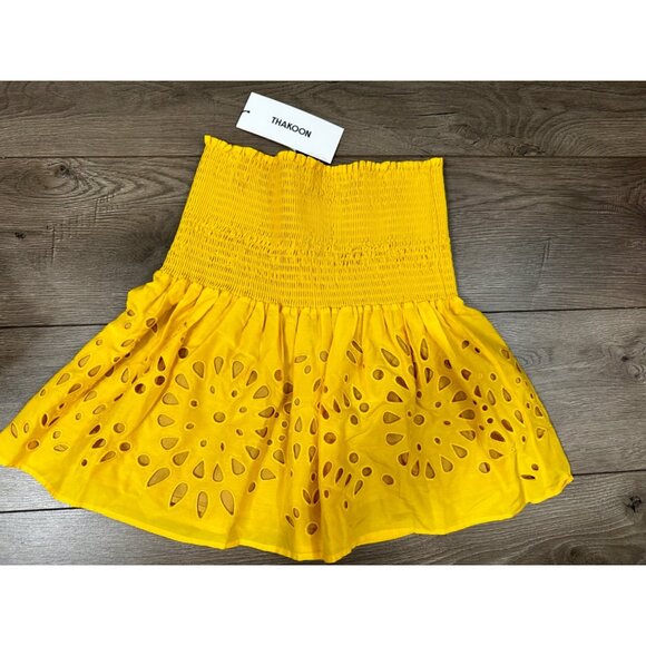 Thakoon Yellow Smocked Eyelet Mini Skirt NWT 2 - Picture 10 of 10